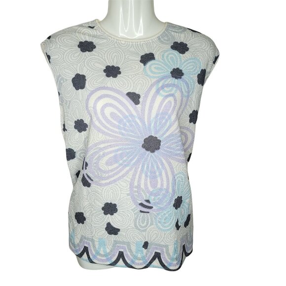 Vintage Floral Sleeveless Top Womens M L Acrylic Knit 60s 70s - Picture 1 of 3